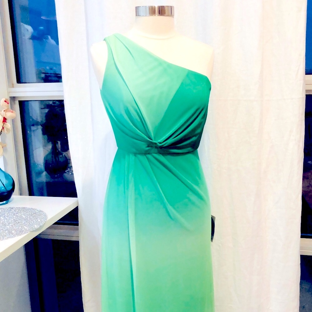 Adrianna Papell Ombré Green One Shoulder Gown